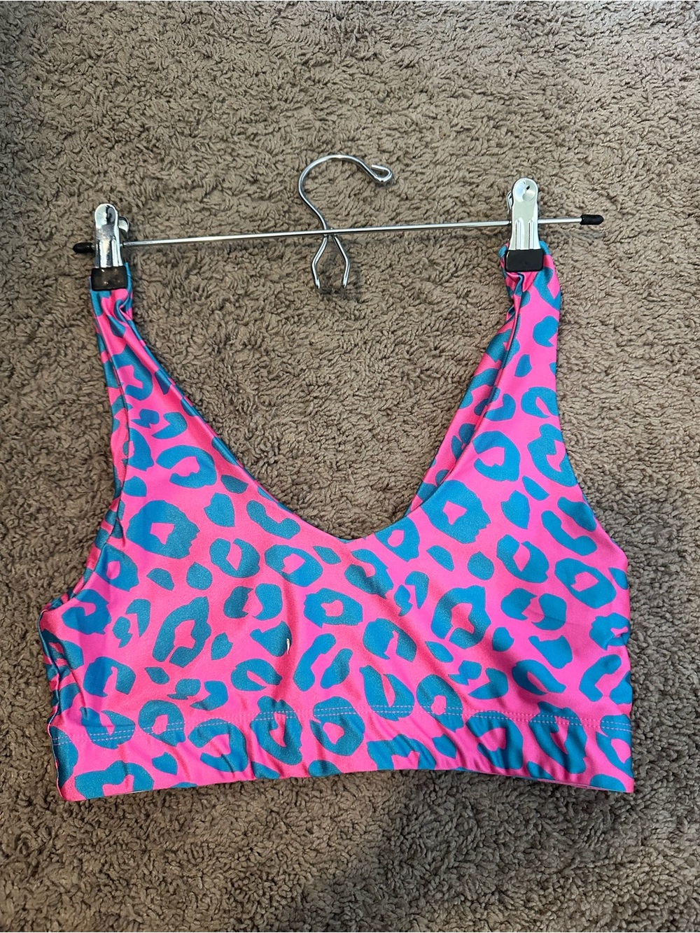 Goldsheep Neon Pink & Blue Leopard Print Sports Bra - Size M